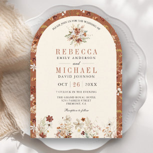 Terracotta Floral Wildflower Cream Arch Wedding Invitation