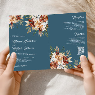 Terracotta Floral Wildflower Dusty Blue Wedding Invitation