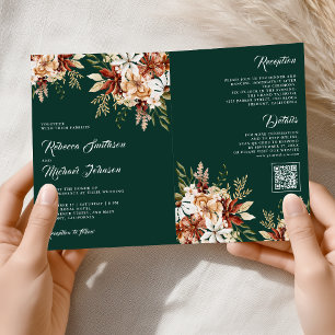 Terracotta Floral Wildflower Emerald Green Wedding Invitation