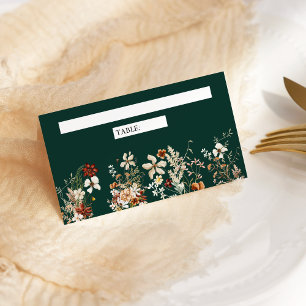 Terracotta Floral Wildflower Emerald Green Wedding Place Card
