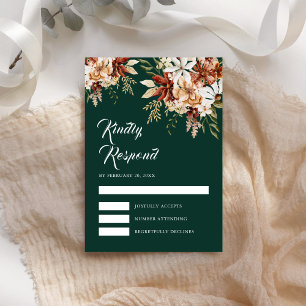 Terracotta Floral Wildflower Emerald Green Wedding RSVP Card