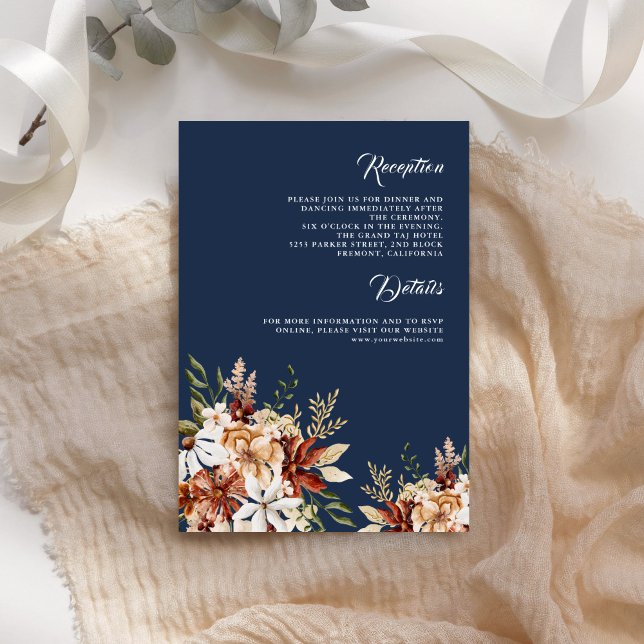 Terracotta Floral Wildflower Navy Blue Wedding Enclosure Card (Creator Uploaded)