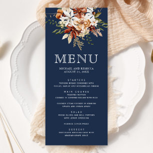 Terracotta Floral Wildflower Navy Blue Wedding Menu