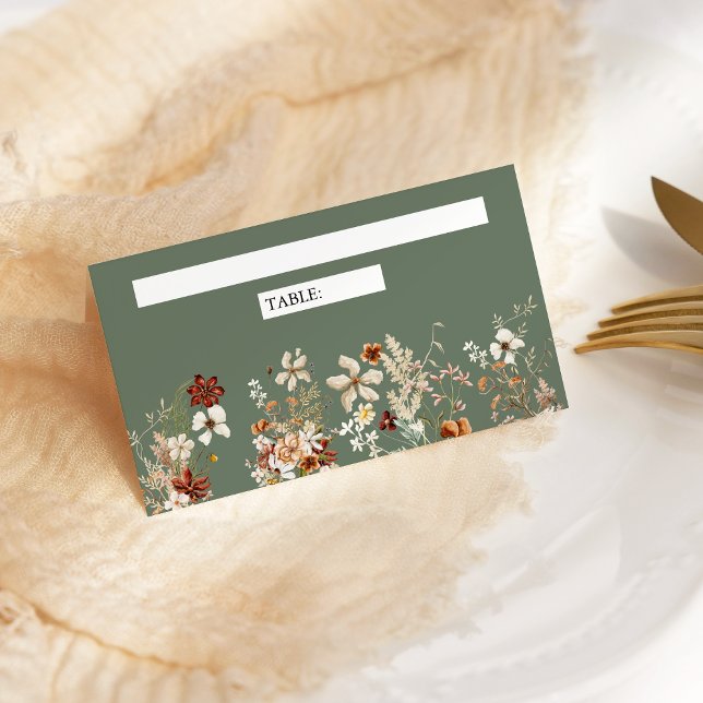Terracotta Floral Wildflower Sage Green Wedding Place Card (Creator Uploaded)