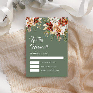 Terracotta Floral Wildflower Sage Green Wedding RSVP Card