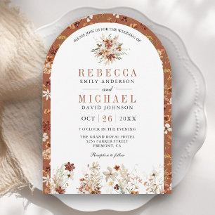 Terracotta Floral Wildflower White Arch Wedding Invitation