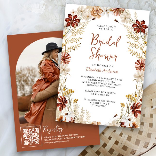 Terracotta Floral Wildflower White Bridal Shower Invitation (Creator Uploaded)