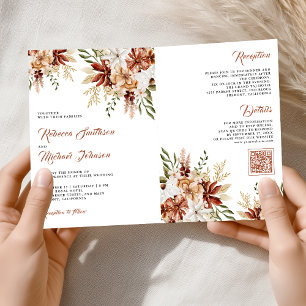 Terracotta Floral Wildflower White Wedding Invitation