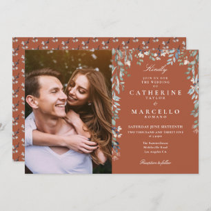 Terracotta Floral Wildflowers Photo Wedding Invitation