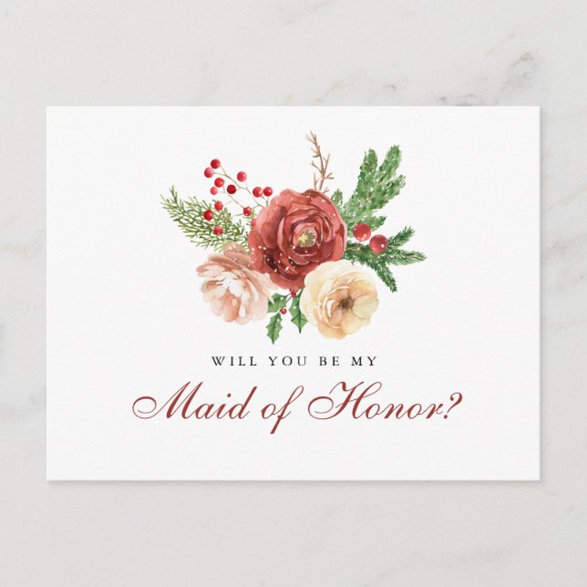 Terracotta Floral Will You Be My Maid of Honour Invitation Postcard (Front)