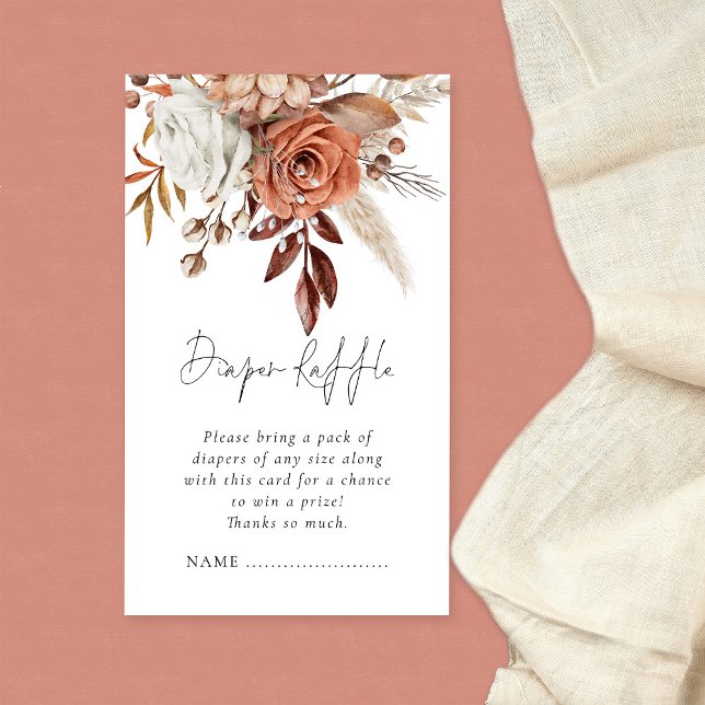 Terracotta Florals Diaper Raffle Baby Shower  Enclosure Card (Creator Uploaded)
