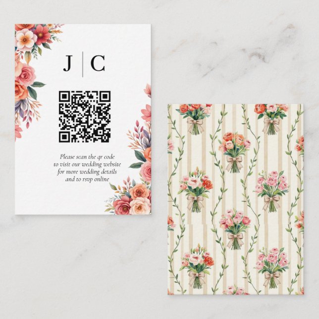 Terracotta Florals Minimalist QR Code Enclosure Card (Front/Back)