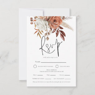 Terracotta Florals QR Meal Choices Wedding RSVP Card
