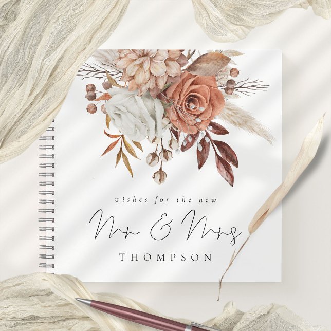 Terracotta Florals Wishes New Mr Mrs Guest Book (Mr and Mrs Wedding Day Guest Book. Part of the Terracotta Autumn Florals Collection)