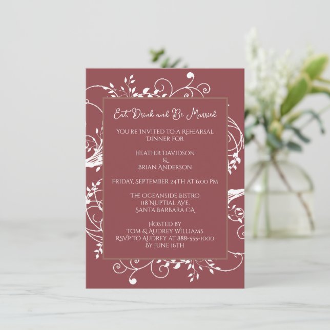Terracotta Flourish Rehearsal Dinner Invitation (Standing Front)