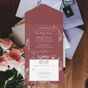 Terracotta Flourish Wedding All In One Invitation