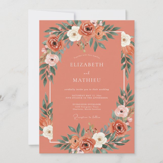 Terracotta Flourishing Boho Wedding Invitation (Front)