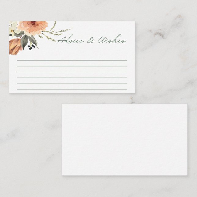 Terracotta Flower advice and wishes bridal shower  Enclosure Card (Front/Back)