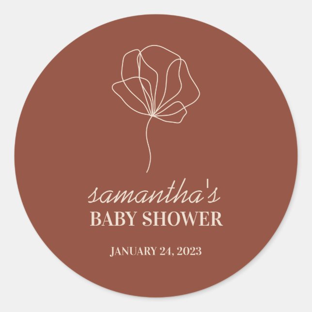 Terracotta Flower Simple Boho Baby Shower Classic Round Sticker (Front)