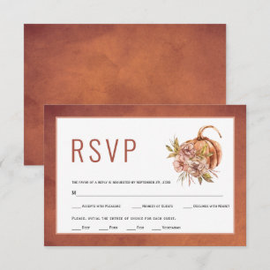 Terracotta flowers and pumpkin fall wedding RSVP card