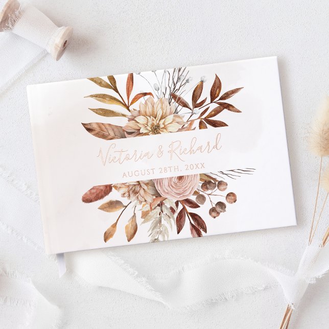 Terracotta Flowers Boho Autumn Foliage Wedding Guest Book (Creator Uploaded)