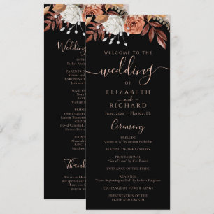 Terracotta Flowers Boho Fall Foliage Black Wedding Programme