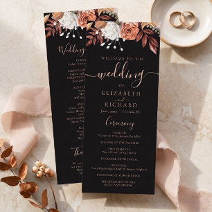 Terracotta Flowers Boho Fall Foliage Black Wedding Programme