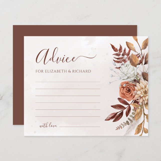 Terracotta Flowers Boho Fall Wedding Advice Card (Front/Back)
