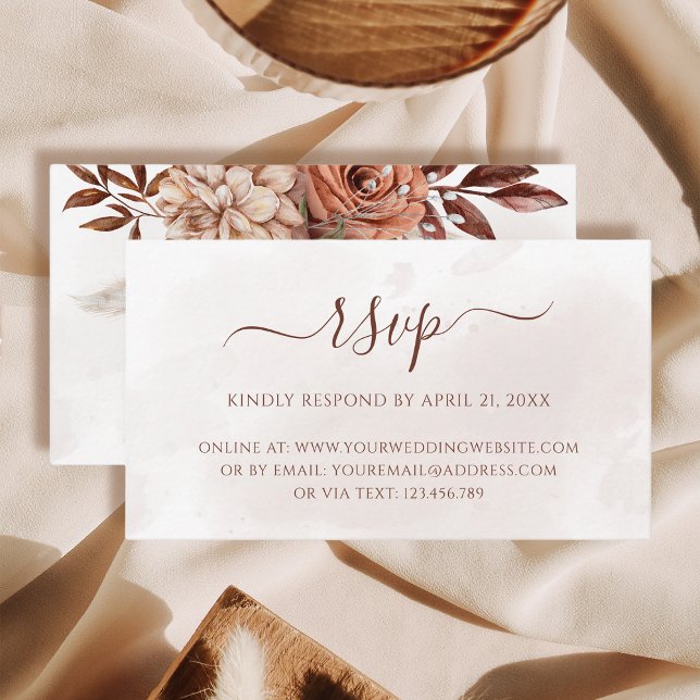Terracotta Flowers Boho Fall Wedding Online RSVP Enclosure Card (Creator Uploaded)