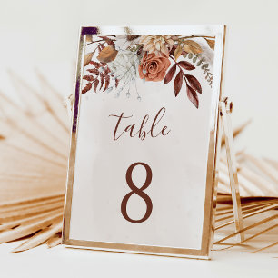 Terracotta Flowers Boho Fall Wedding Table Number