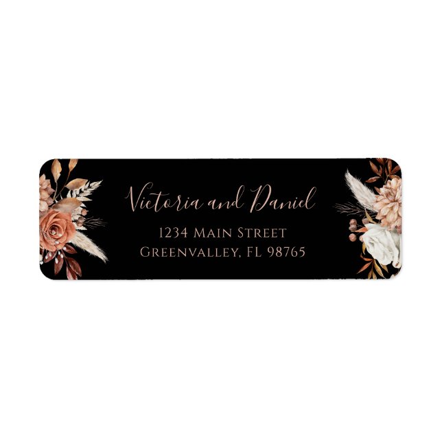 Terracotta Flowers Fall Black Wedding Address (Front)