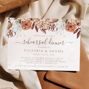 Terracotta Flowers Fall Foliage Rehearsal Dinner Invitation