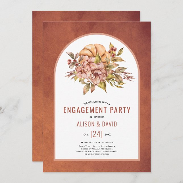 Terracotta flowers fall wedding engagement party invitation (Front/Back)