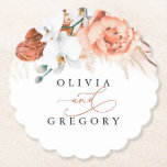 Terracotta Flowers Pampas Grass Elegant Tropical Paper Coaster<br><div class="desc">Terracotta flowers and pampas grass stylish coasters</div>