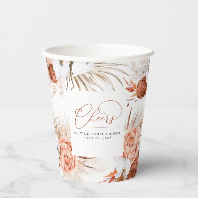 Terracotta Flowers White Orchids and Pampas Grass Paper Cups (Front)