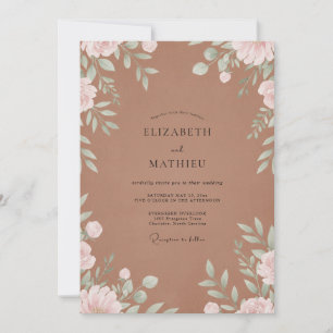 Terracotta Foliage Grey Eucalyptus Wedding Invitation