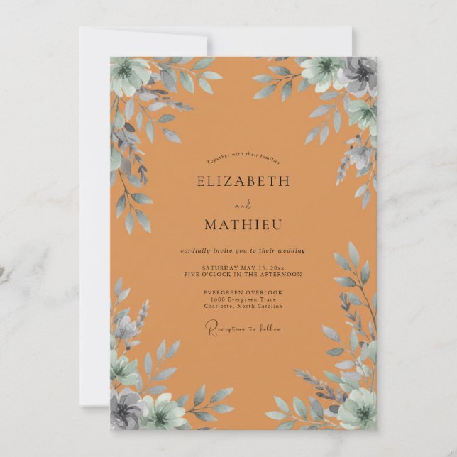 Terracotta Foliage Muted Eucalyptus Wedding Invitation (Front)