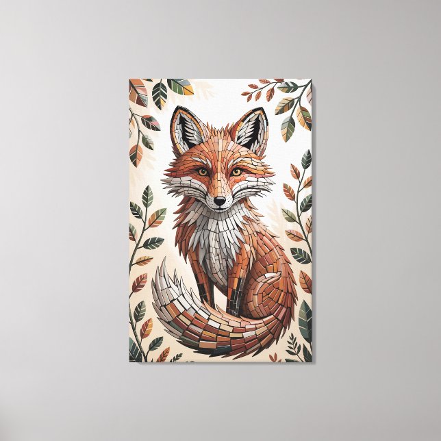 Terracotta Forest Mosaic Fox Canvas Print (Front)