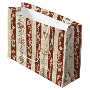 Terracotta French Country Toile Floral Stripe Large Gift Bag