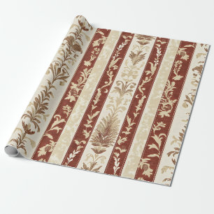 Terracotta French Country Toile Floral Stripe Wrapping Paper