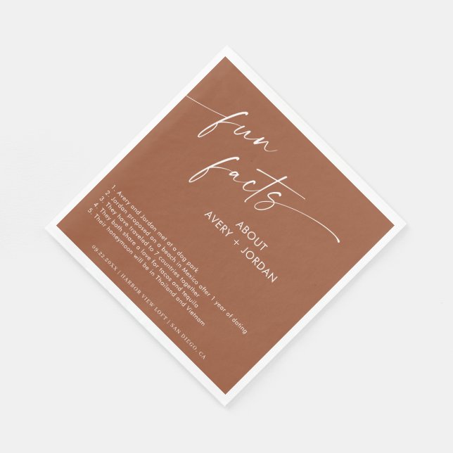 Terracotta Fun Facts Wedding Cocktail Napkins  (Corner)