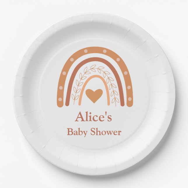 Terracotta Gender Neutral boho rainbow custom   Paper Plate (Front)