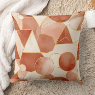 Terracotta Geometric - Gold Line Art Mosaic (1) Cushion