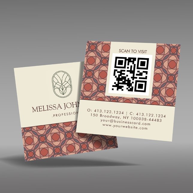 Terracotta Geometric Square QR Business Card (Creator Uploaded)