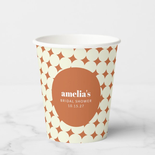 Terracotta Geometric Unique Bridal Shower Custom Paper Cups (Front)