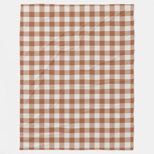 Terracotta Gingham Check Pattern Fleece Blanket (Front)