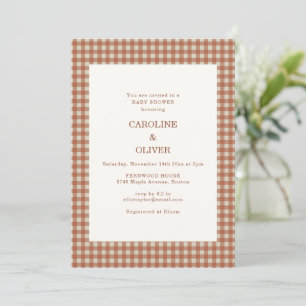 Terracotta Gingham Check Plaid Couple Baby Shower Invitation