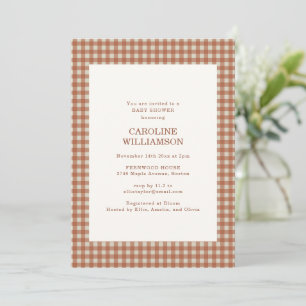 Terracotta Gingham Check Plaid Fall Baby Shower Invitation