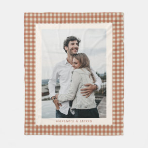 Terracotta Gingham Couple Photo Personalised Fleece Blanket