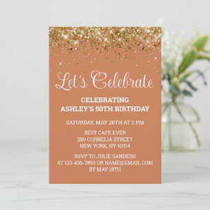 Terracotta Glitter 50th Birthday Let's Celebrate Invitation